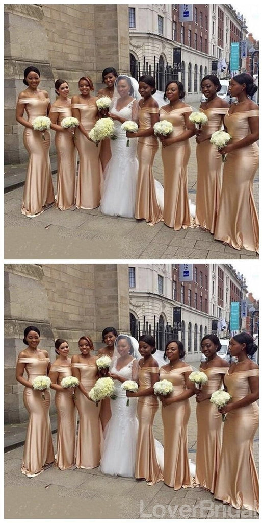 Champagne Gold Floor Length Simple Mermaid Cheap Bridesmaid Dresses Online, WG524