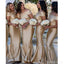 Champagne Gold Off Shoulder Mermaid Floor Length Cheap Bridesmaid Dresses Online, WG566