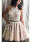 Champagne Halter Short Homecoming Dresses Online, Cheap Short Prom Dresses, CM855