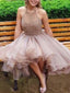 Champagne High Low Halter Beaded Cheap Homecoming Dresses Online, CM713