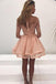 Champagne Lace Long Sleeves Illusion Short Cheap Homecoming Dresses 2018, CM545