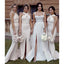 Champagne Mermaid Halter Side Slit Cheap Long Bridesmaid Dresses,WG1145