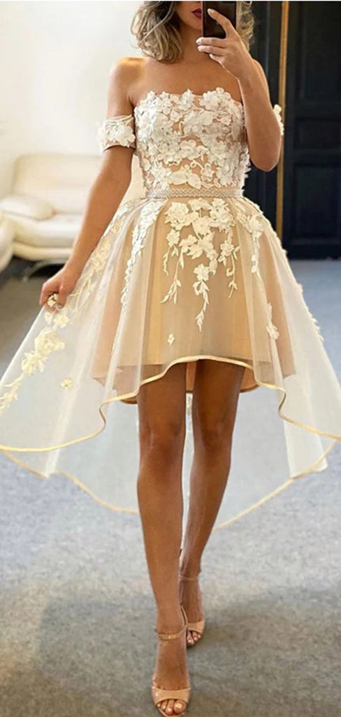 Champagne Off Shoulder Short Homecoming Dresses,Cheap Short Prom Dresses,CM928