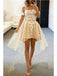 Champagne Off Shoulder Short Homecoming Dresses,Cheap Short Prom Dresses,CM928