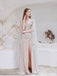 Champagne Sheath V-neck High Slit Long Prom Dresses Online,12567