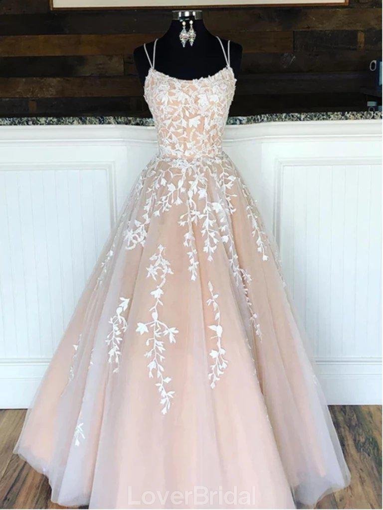 Cheap A-line Lace Beaded Spagheitt Straps Evening Prom Dresses, Evening Party Prom Dresses, 12188