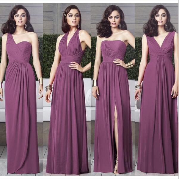 Cheap Chiffon Mismatched Purple Long Bridesmaid Dresses, Affordable Unique Custom Long Bridesmaid Dresses, Affordable Bridesmaid Gowns, BD111