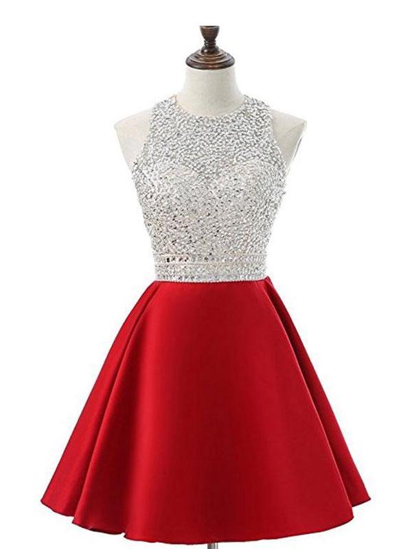 Cheap Halter Heavily Beaded Cute Red Homecoming Dresses 2018, CM475