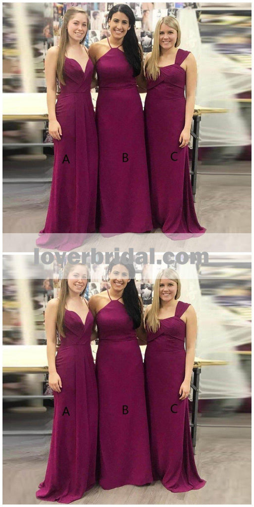 Cheap Mismatched Plum Custom Long Bridesmaid Dresses, WG231