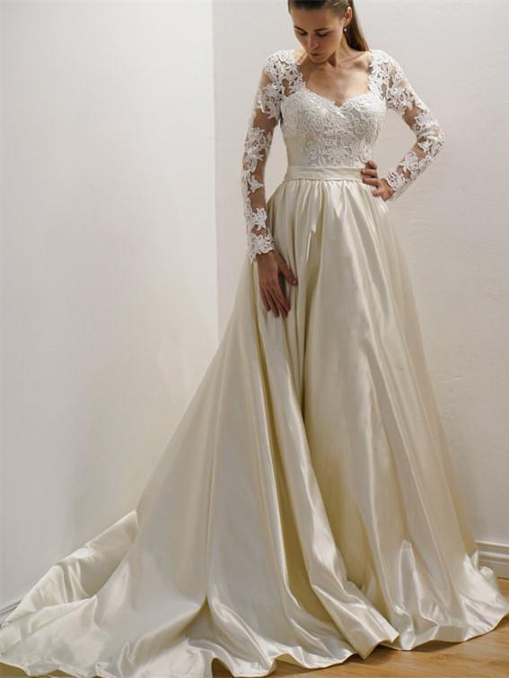 Cheap See Through Lace Long Sleeve Wedding Dresses Online, WD359