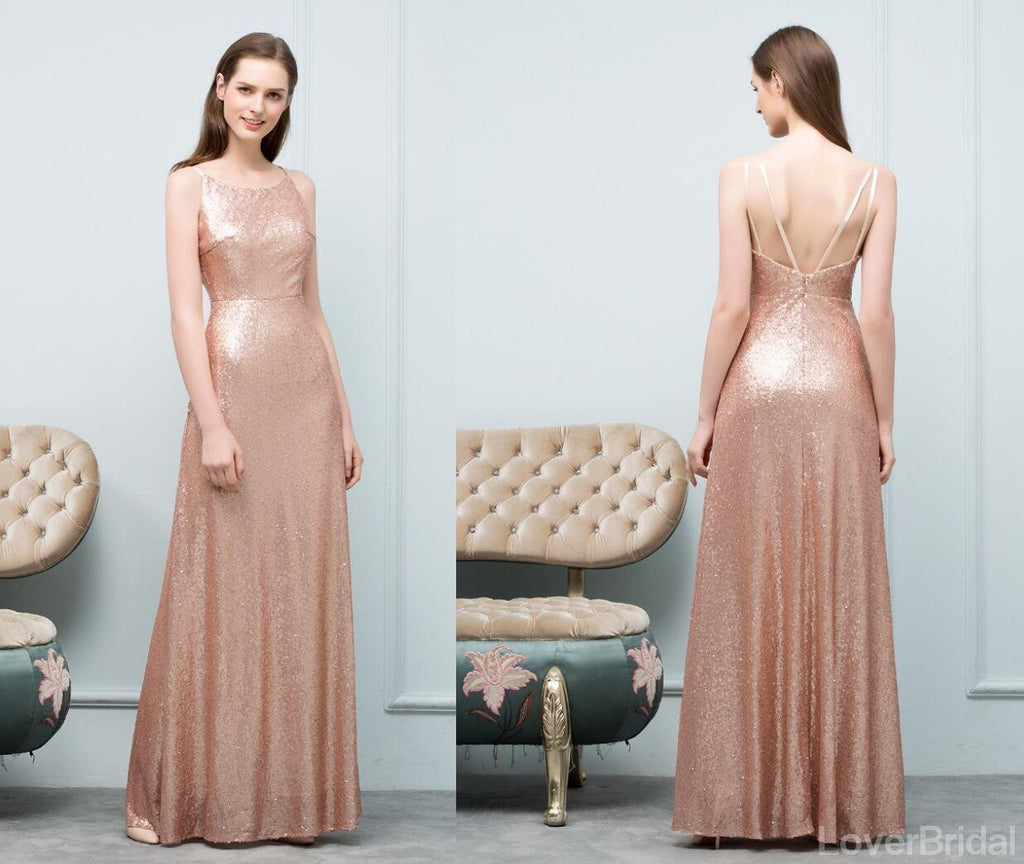 Cheap Sparkly Floor Length Mismatched Gold Sequin Bridesmaid Dresses Online, WG545