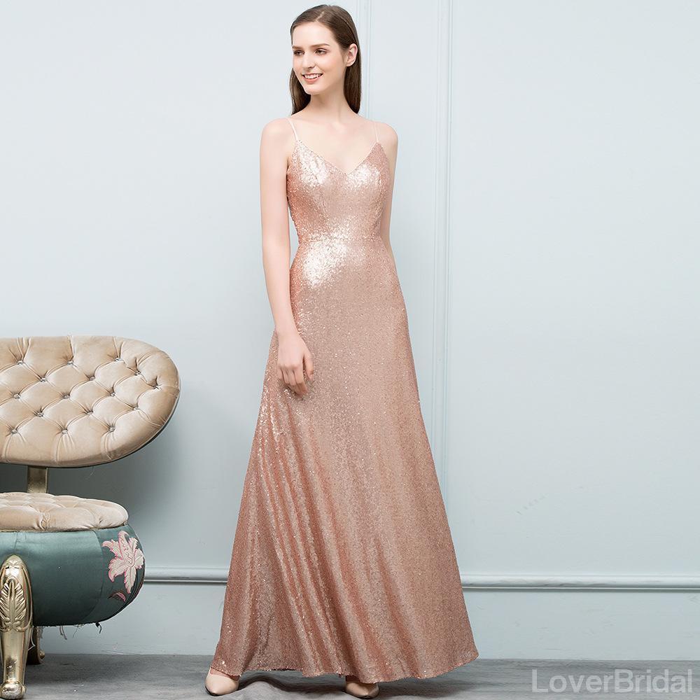 Cheap Sparkly Floor Length Mismatched Gold Sequin Bridesmaid Dresses Online, WG545