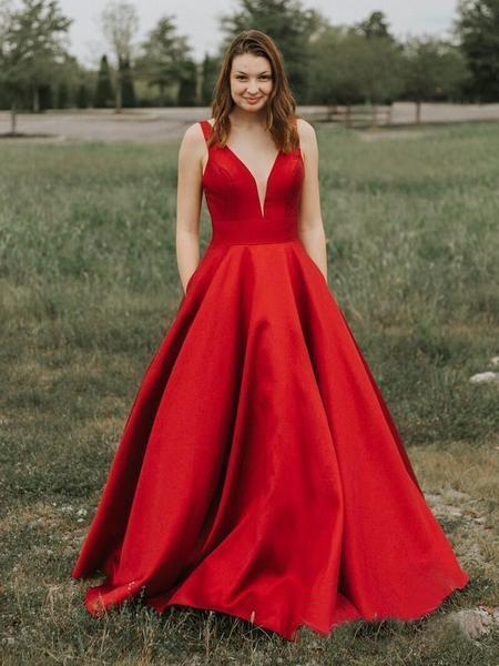Cheap Yellow V-Neck A-line Long Evening Prom Dresses, Cheap Party Custom  Prom Dresses, 18616