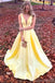 Cheap Yellow V-Neck A-line Long Evening Prom Dresses, Cheap Party Custom  Prom Dresses, 18616