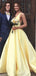 Cheap Yellow V-Neck A-line Long Evening Prom Dresses, Cheap Party Custom  Prom Dresses, 18616