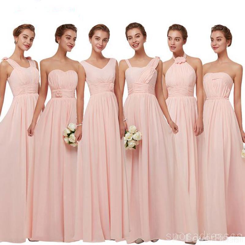 Chiffon Blush Pink Floor Length Mismatched Simple Cheap Bridesmaid Dresses Online, WG520