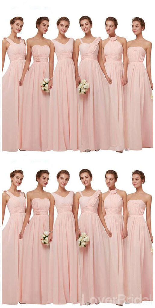 Chiffon Blush Pink Floor Length Mismatched Simple Cheap Bridesmaid Dresses Online, WG520