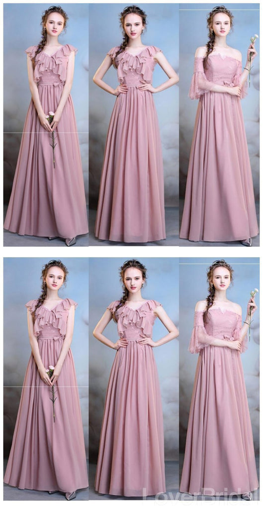 Chiffon Dusty Pink Long Mismatched Simple Cheap Bridesmaid Dresses Online, WG508