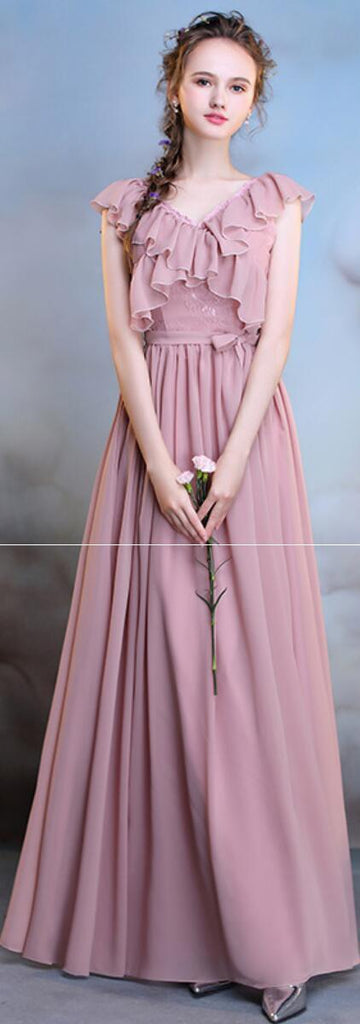 Chiffon Long Mismatched Dusty Pink Cheap Bridesmaid Dresses Online, WG509
