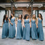 Chiffon V Neck Dusty Blue Long Cheap Bridesmaid Dresses Online, WG251