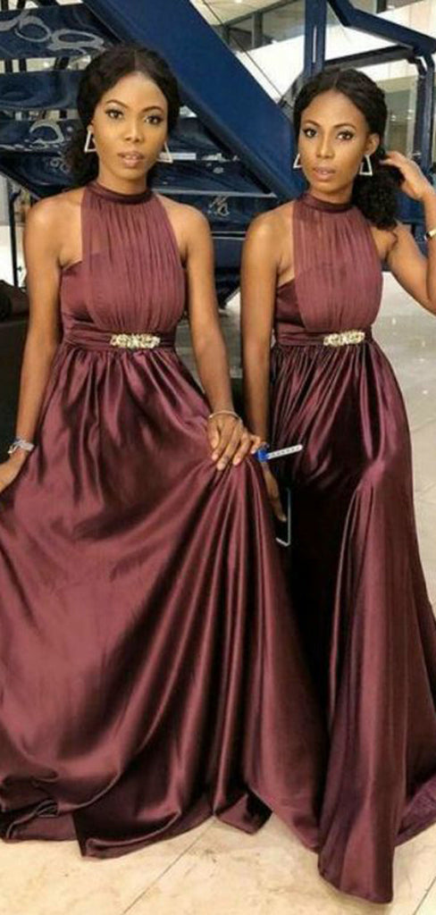 Chocolate A-line Halter Cheap Long Bridesmaid Dresses Online,WG1188