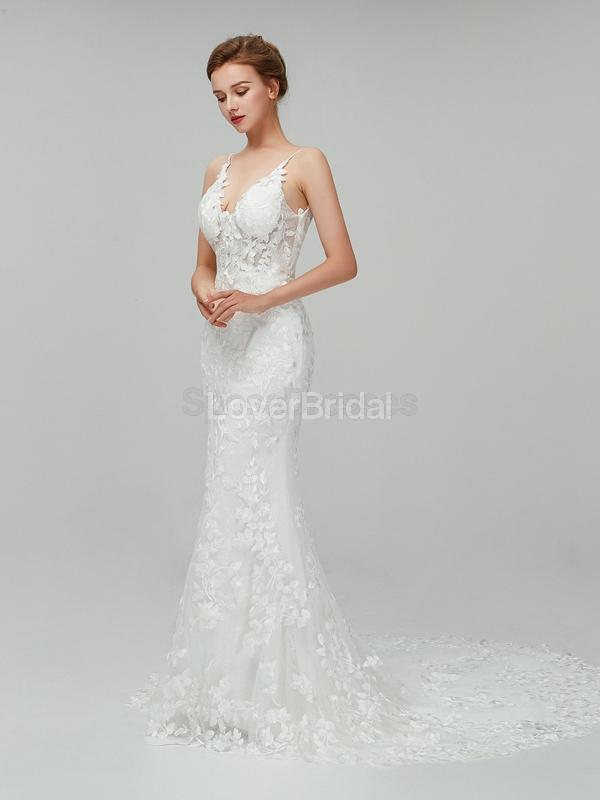 Classic Lace Straps Mermaid Cheap Wedding Dresses Online, Unique Bridal Dresses, WD560