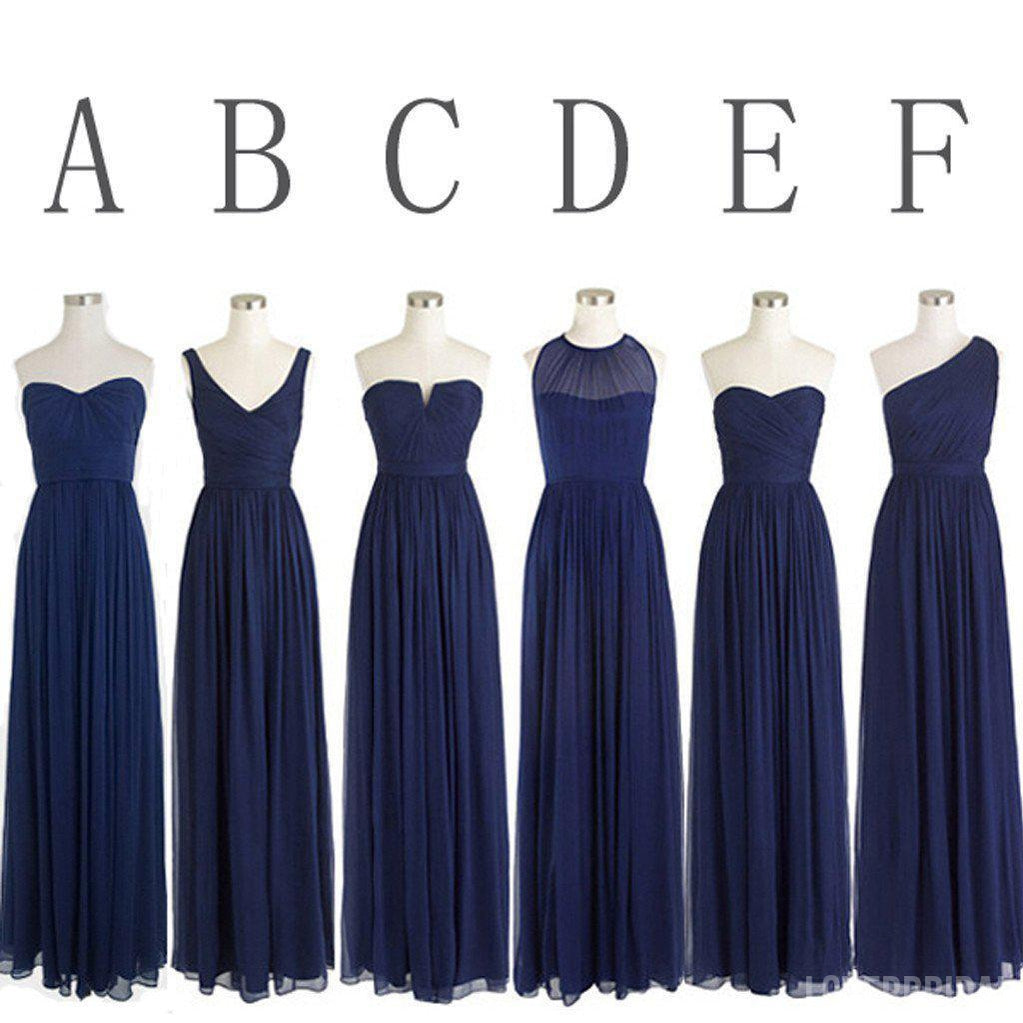 Classic Popular Navy Blue Mismatched Chiffon Formal Cheap Long Bridesmaid Dresses, WG302