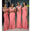 Coral Mermaid V-neck Cheap Long Bridesmaid Dresses Online,WG1173