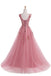 Custom 2022 Formal Pink Lace A-line Long Evening Prom Dresses, 17669