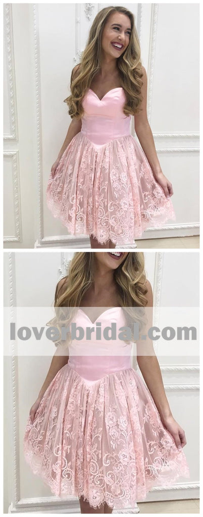 Custom Sweetheart Short Pink Lace Homecoming Dresses 2018, CM522