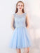 Cute Blue Illusion Lace Cheap Short Homecoming Dresses Online, CM537