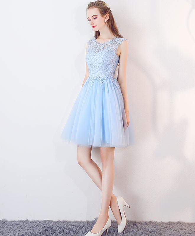 Cute Blue Illusion Lace Cheap Short Homecoming Dresses Online, CM537