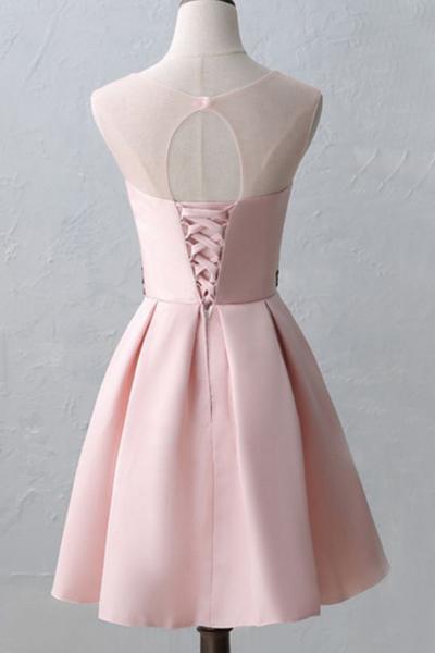 Cute Illusion Scoop Pink Cheap Short Red Homecoming Dresses Online, CM536