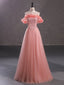 Cute Pink A-line Off Shoulder Cheap Long Prom Dresses Online,12803