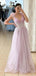 Cute Pink A-line V-neck Cheap Maxi Long Prom Dresses Online,13043