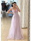 Cute Pink A-line V-neck Cheap Maxi Long Prom Dresses Online,13043