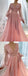 Cute Pink A-line V-neck Long Sleeves Maxi Long Party Prom Dresses,13082