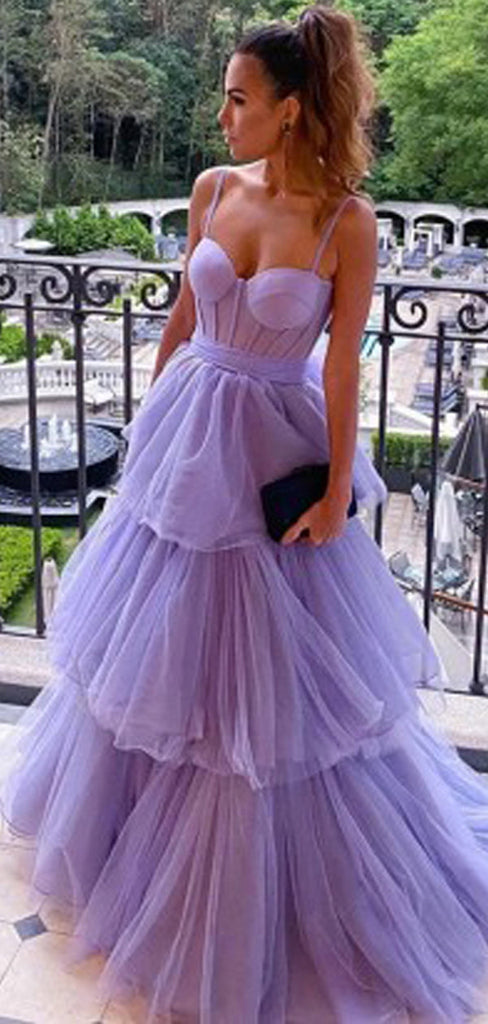 Cute Purple A-line Spaghetti Straps Long Prom Dresses Online,12873