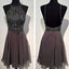 Dark grey sparkly special vintage open back sexy popular homecoming prom dress,BD0049