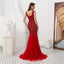 Dark Red Heavily Beaded Feather Mermaid Evening Prom Dresses, Evening Party Prom Dresses, 12098