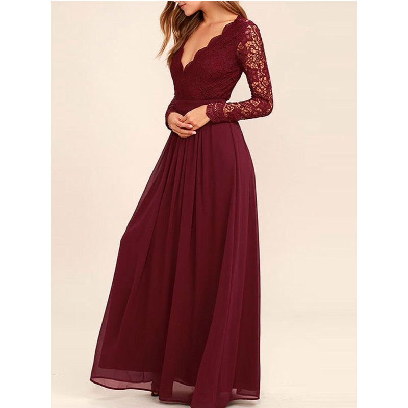 Dark Red Long Sleeve Lace Long Bridesmaid Dresses, Cheap Chiffon Custom Short Bridesmaid Dresses, Affordable Bridesmaid Gowns, BD101