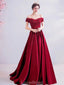 Dark Red Off Shoulder Lace Beaded Evening Prom Dresses, Evening Party Prom Dresses, 12206