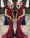 Dark Red One Shoulder Sexy Mermaid Long Bridesmaid Dresses Gown Online,WG911