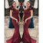 Dark Red One Shoulder Sexy Mermaid Long Bridesmaid Dresses Gown Online,WG911