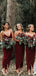 Dark Red Spaghetti Straps Cheap Ankle Length Cheap Bridesmaid Dresses Online, WG677