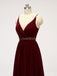 Dark Red Spaghetti Straps Chiffon Open Back Cheap Bridesmaid Dresses Online, WG584