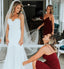 Dark Red Spaghetti Straps Tea Length Bridesmaid Dresses Online, Cheap Bridesmaids Dresses, WG730