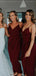 Dark Red Spaghetti Straps Tea Length Bridesmaid Dresses Online, Cheap Bridesmaids Dresses, WG730