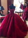 Dark Red Sweetheart Neck Lace Beaded Ball Gown Long Custom Evening Prom Dresses, 17415