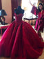 Dark Red Sweetheart Neck Lace Beaded Ball Gown Long Custom Evening Prom Dresses, 17415